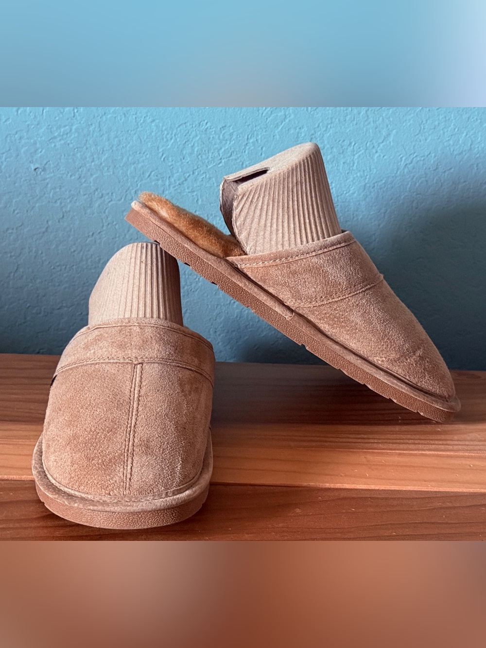LAMO Genuine Suede Wool Lined Slippers Mule Clogs Tan Size 8